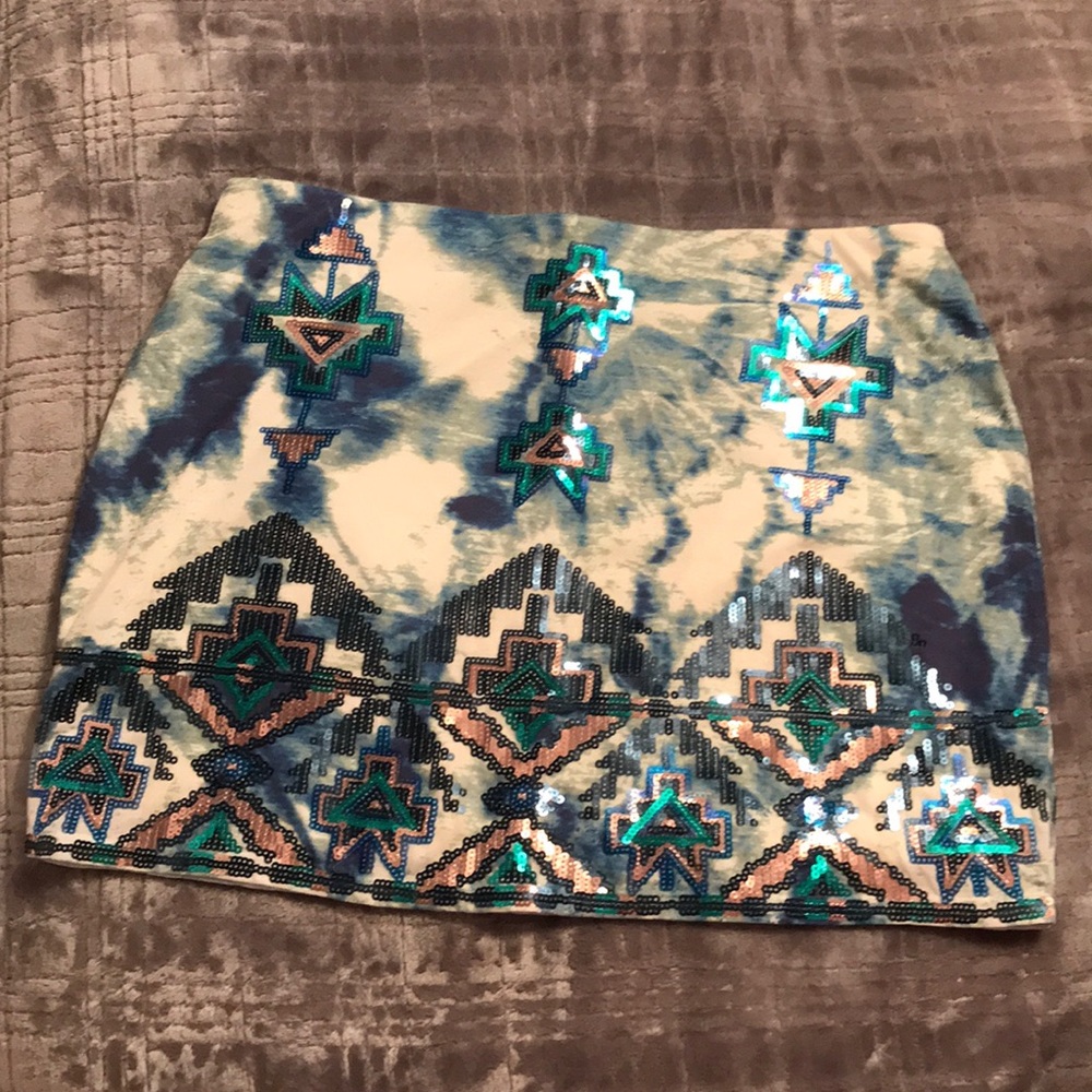 Express sequin tribal mini skirt